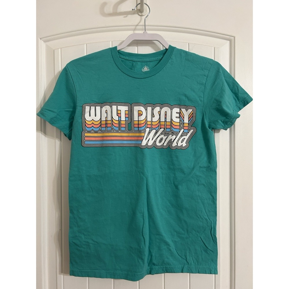 Walt Disney World Women's Small Retro Design T- Shirt Teal Green Pastel